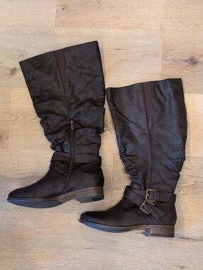 torrid Dark Brown Over-the-Knee Buckle Riding Boots Wide Width Wide Calf